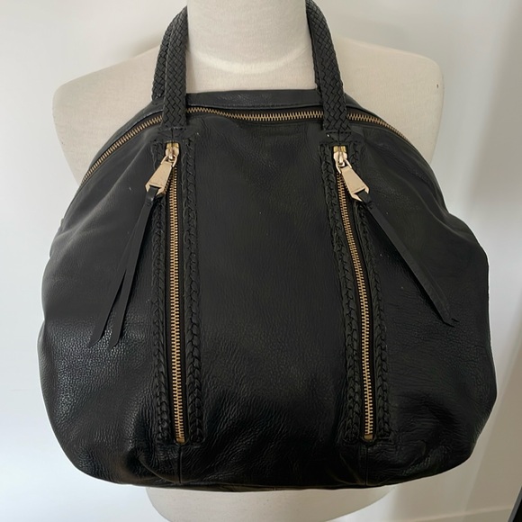 Christopher Kon Handbags - CHRISTOPHER KON Black Genuine Leather Satchel with Woven Handles/Straps